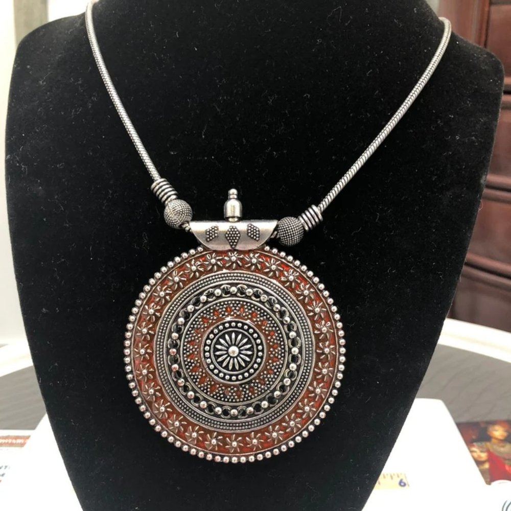 Silver Large Pendant Necklace With Chain, Silver Pendant Necklace